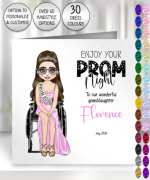 personalised enjoy your prom night card for wheelchair user girl