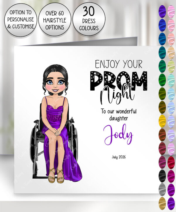 personalised enjoy your prom night card for wheelchair user girl
