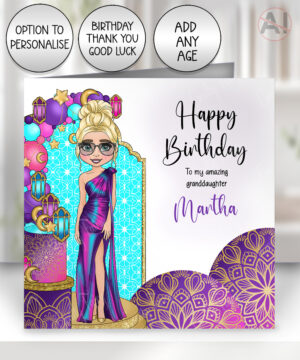 personalised arabian nights theme lady greeting card – birthday or well done