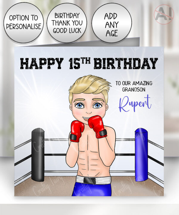 personalised boxer/wrestler boy birthday, all occasions greetings card
