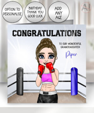 personalised boxer/wrestler girl/lady birthday, all occasions greetings card