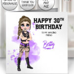 personalised wrestling lady greetings card customised birthday, all occasions card
