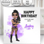 personalised wrestling lady greetings card customised birthday, all occasions card