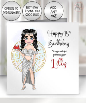 502 personalised zodiac cancer lady birthday card