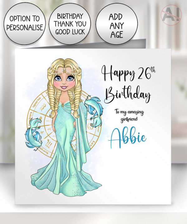 518 personalised pisces lady birthday card