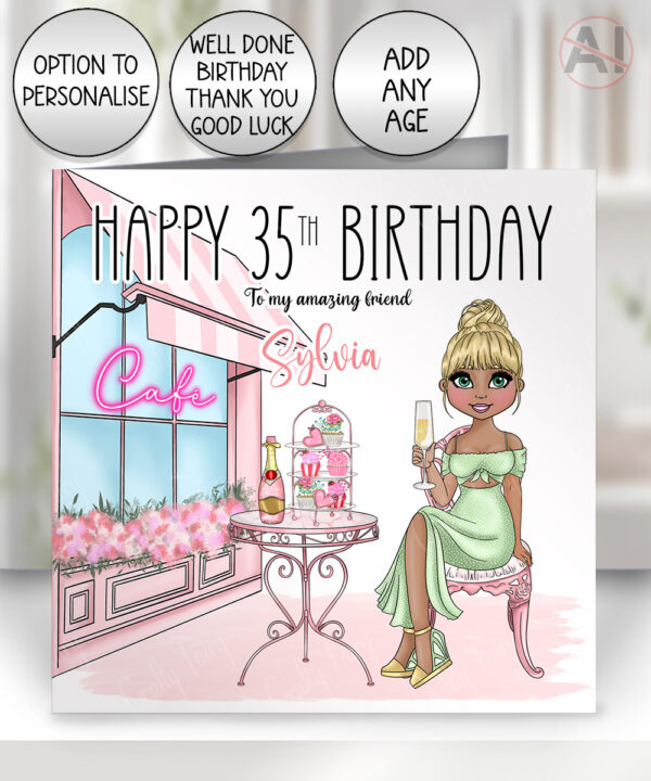 0569 champagne afternoon tea personalised birthday card