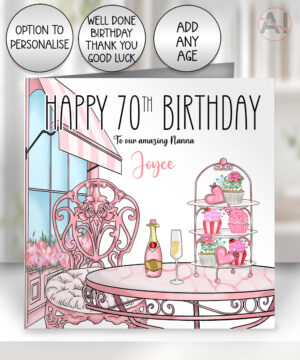 0572 champagne afternoon tea personalised birthday card