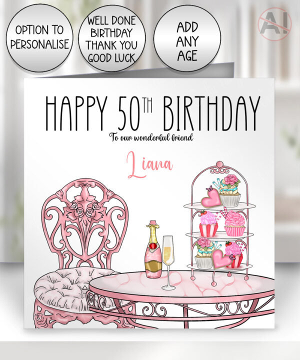0573 champagne afternoon tea personalised birthday card
