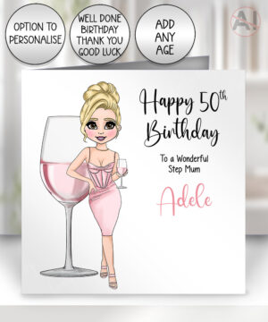 0885 personalised rose wine birthday card 1