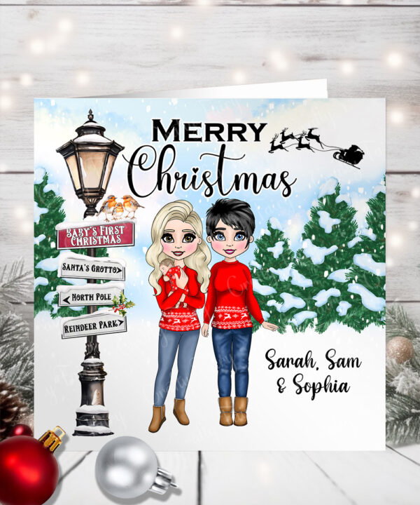 1147 personalised baby's first christmas card lesbian 1