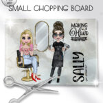 personalised hairdresser lady in salon glass chopping board or worktop protector