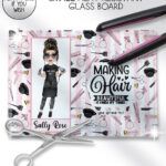 personalised hairdresser lady pink stripe glass hair straightener tool worktop protector