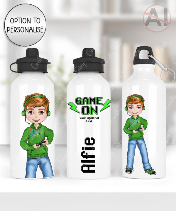 personalised gamer boy 600ml water bottle