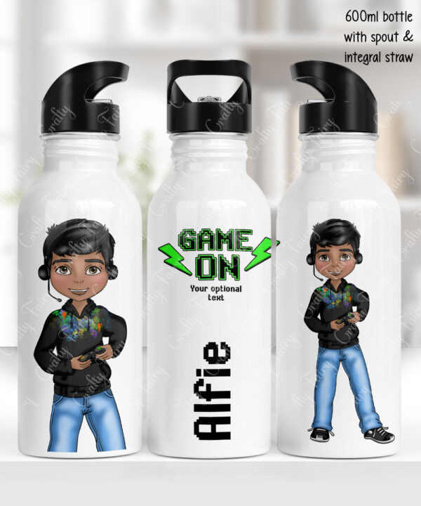 personalised gamer boy 600ml water bottle