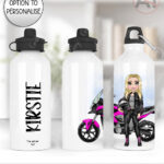 personalised motorbiker lady 600ml water bottle