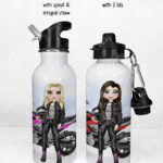 personalised motorbiker lady 600ml water bottle