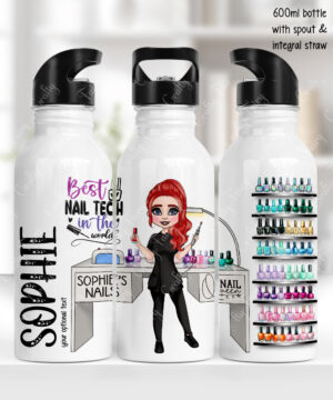 personalised best nail tech in the world 600ml water bottle