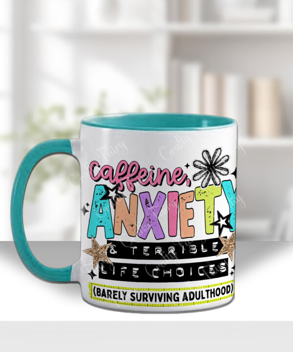 personalised caffeine anxiety & terrible life choices funny adulting coffee mug and/or coaster gift