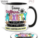 personalised caffeine anxiety & terrible life choices funny adulting coffee mug and/or coaster gift