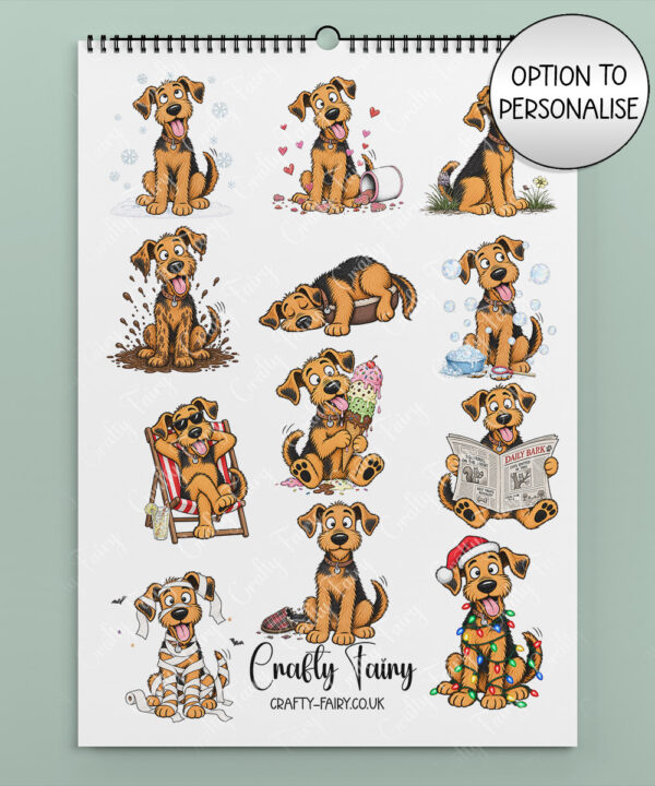 personalised playful airedale terriers 2027 dog calendar