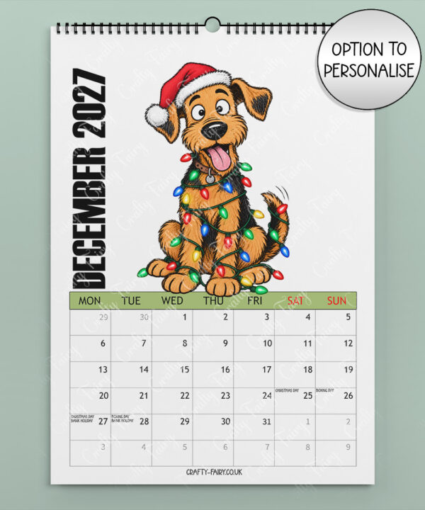 personalised playful airedale terriers 2027 dog calendar