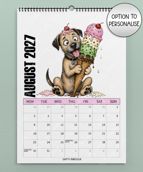 personalised playful border terriers 2027 dog calendar