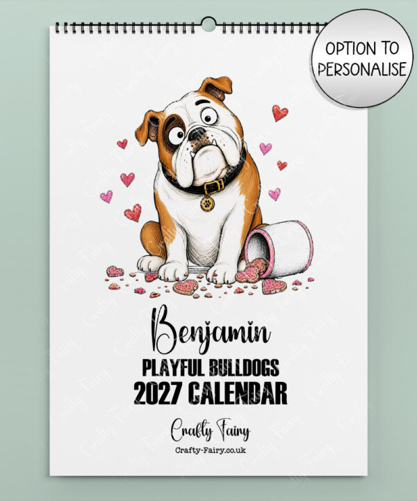 personalised playful bulldogs terriers 2027 dog calendar
