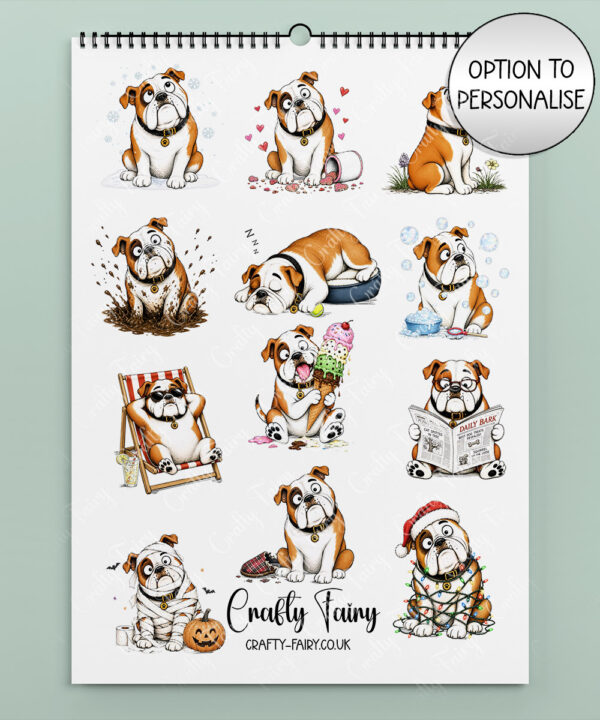 personalised playful bulldogs terriers 2027 dog calendar