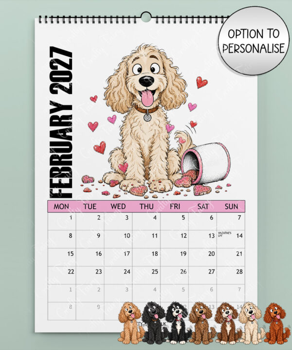 personalised playful cockapoos 2027 dog calendar 8 colour options