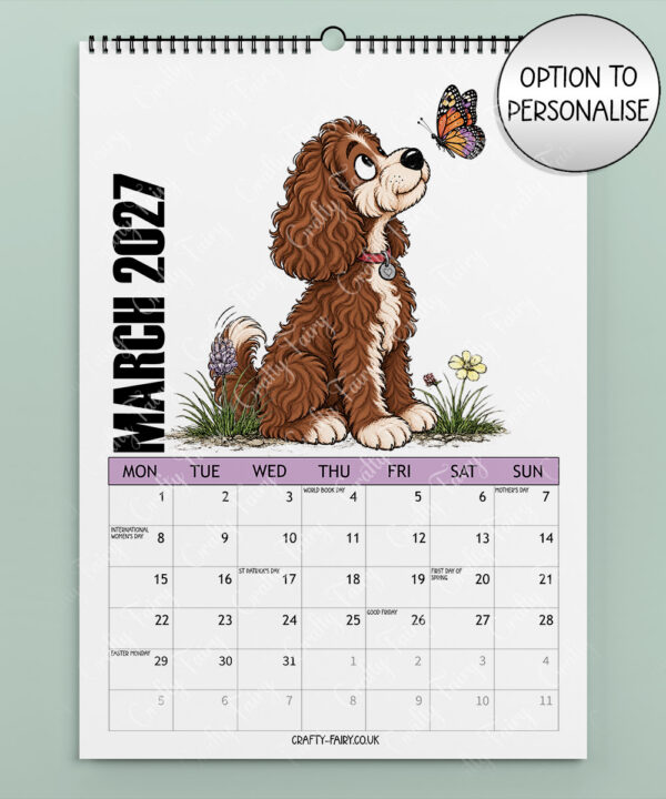 personalised playful cockapoos 2027 dog calendar 8 colour options