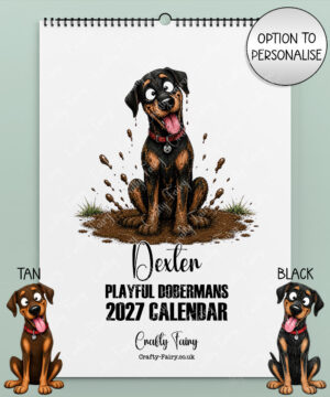 personalised playful dobermans 2027 dog calendar 2 colour options