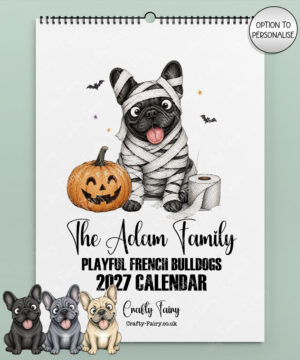 personalised playful french bulldogs frenchies 2027 dog calendar 3 colour options