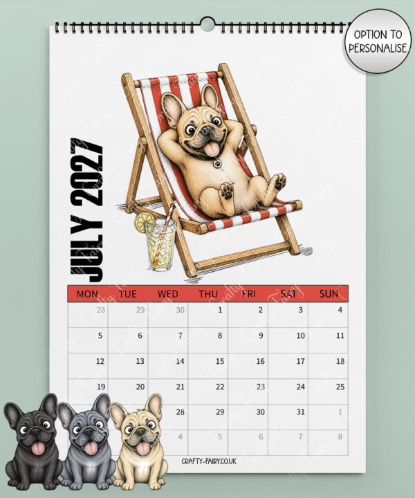 personalised playful french bulldogs frenchies 2027 dog calendar 3 colour options