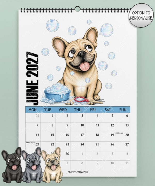 personalised playful french bulldogs frenchies 2027 dog calendar 3 colour options