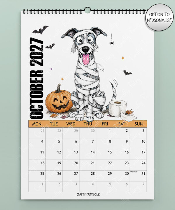 personalised playful greyhound/whippets 2027 dog calendar
