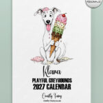 personalised playful greyhound/whippets 2027 dog calendar