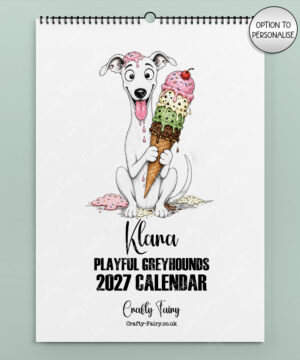 personalised playful greyhound/whippets 2027 dog calendar