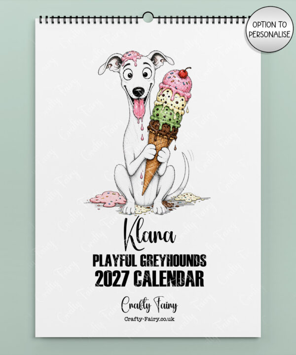 personalised playful greyhound/whippets 2027 dog calendar