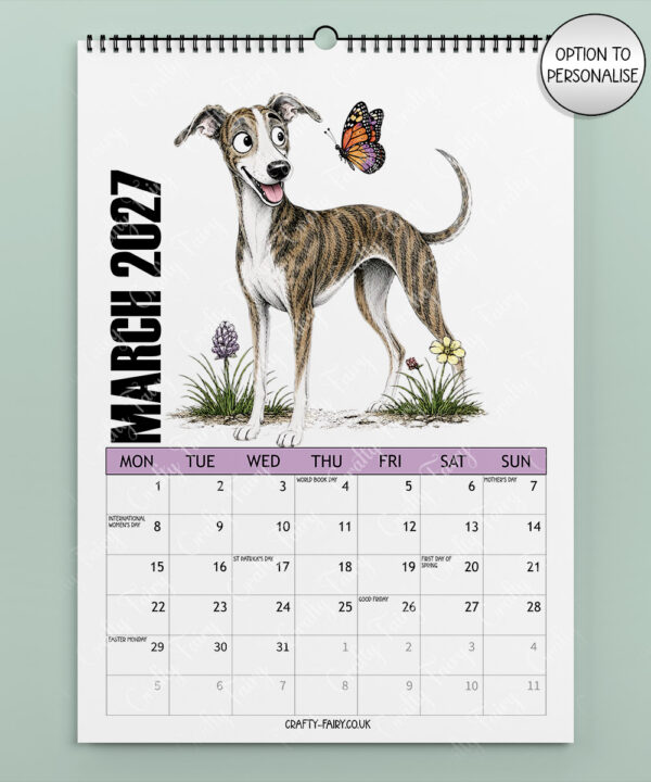 personalised playful greyhound/whippets 2027 dog calendar