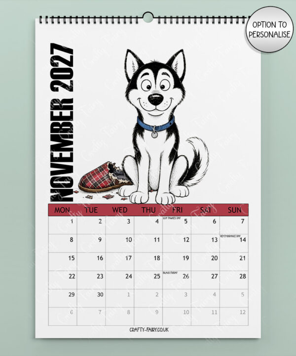 personalised playful huskies 2027 dog calendar