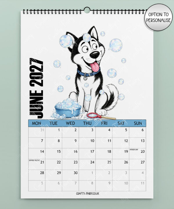 personalised playful huskies 2027 dog calendar
