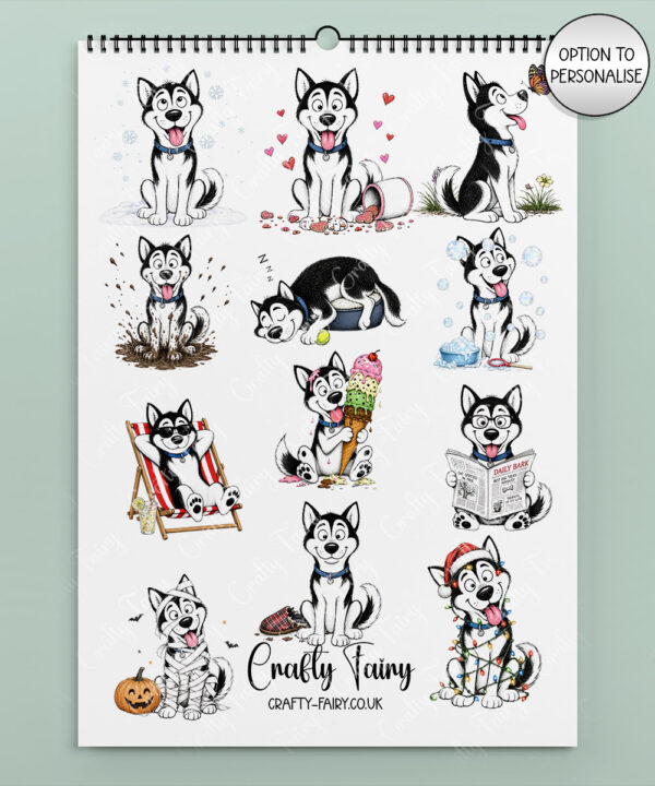 personalised playful huskies 2027 dog calendar