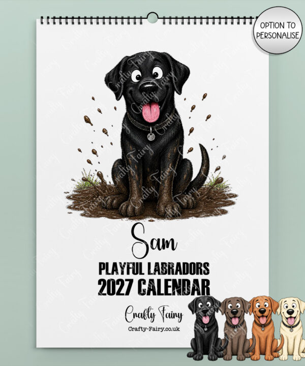 personalised playful labradors 2027 dog calendar 4 colour options