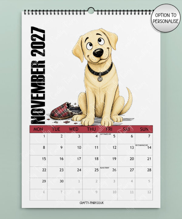 personalised playful labradors 2027 dog calendar 4 colour options