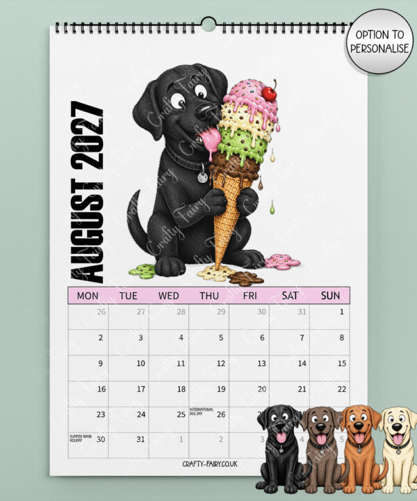 personalised playful labradors 2027 dog calendar 4 colour options