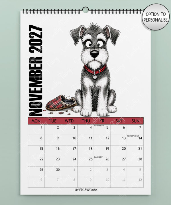 personalised playful miniature schnauzers 2027 dog calendar