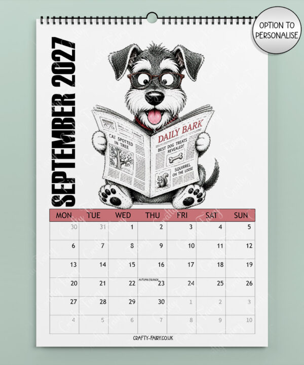 personalised playful miniature schnauzers 2027 dog calendar