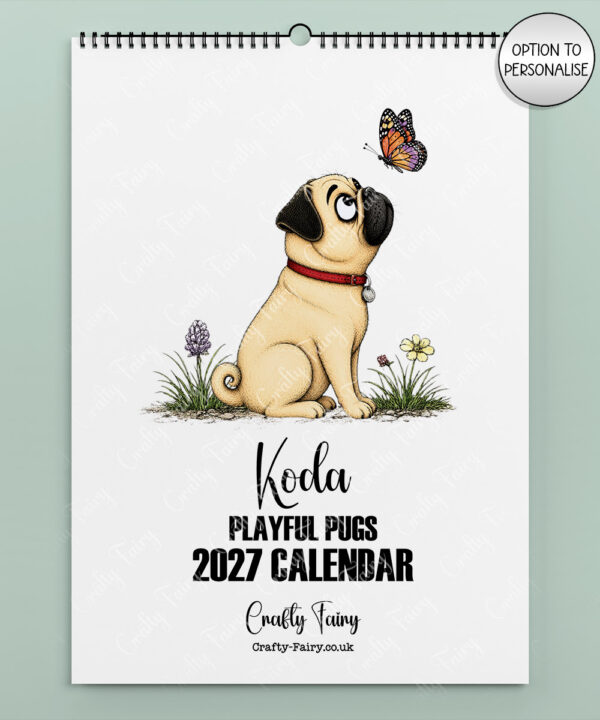 personalised playful pugs 2027 dog calendar 2 colour options