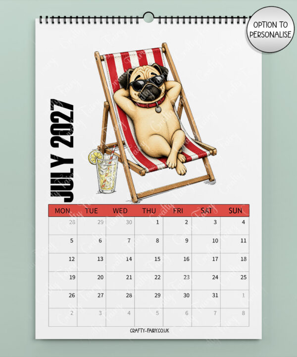 personalised playful pugs 2027 dog calendar 2 colour options