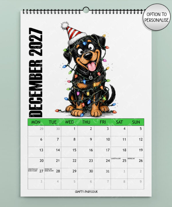 personalised playful rottweilers 2027 dog calendar